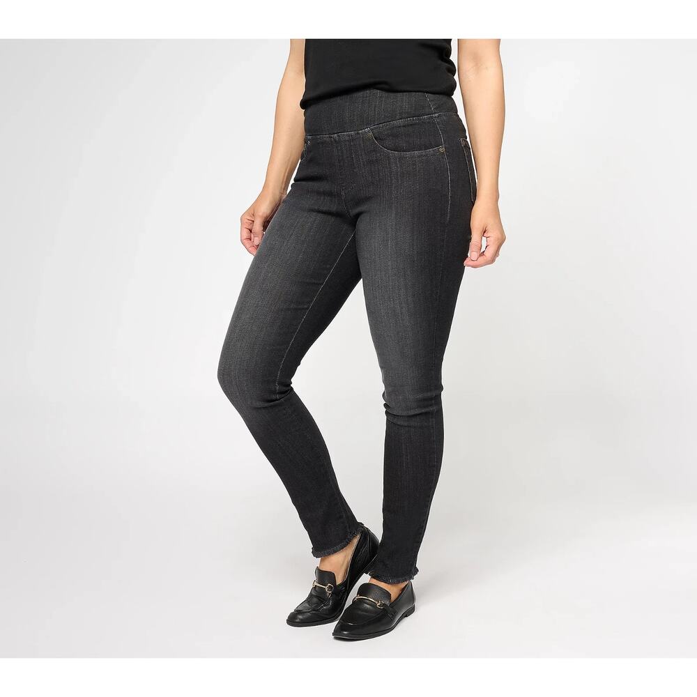 Belle by Kim Gravel Regular Primabelle Frayed Jeggings Black Denim Size 32W